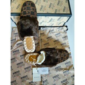 GUCCI Men's Square G Faux Fur Slippers Size 8.5